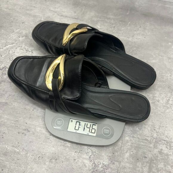 Zara Black Leather Embellished Metallic Slip-On Mule Flat Loafers Womens Size 39 - Picture 8 of 8